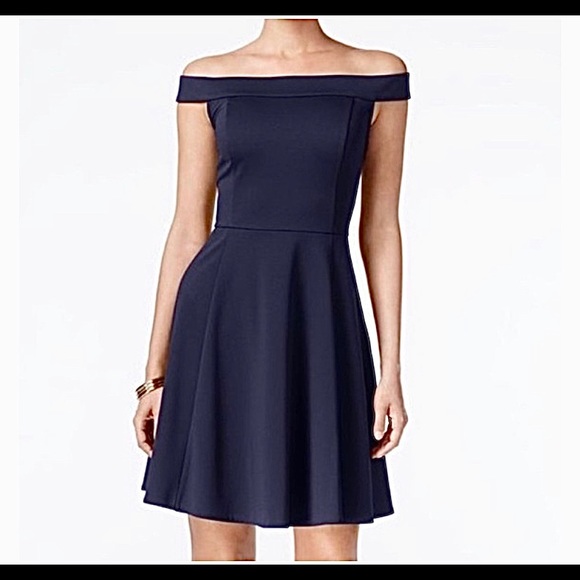 NWT Off Shoulder Navy Fit & Flare Dress - Picture 6 of 6